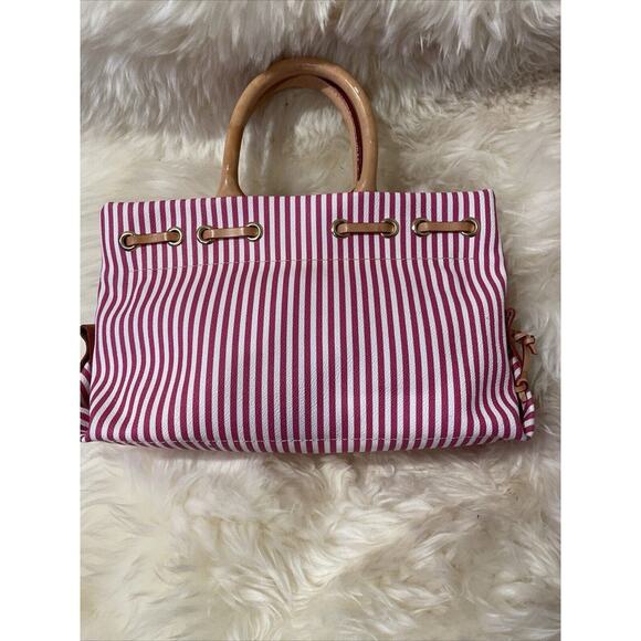 Dooney and Bourke Red and White Candy Stripe Tote Bag / Purse w/ Cross Body Stra - Picture 12 of 16